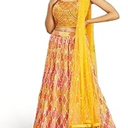 zeel clothing Womens Silk Lehenga Choli Semi-Stitched Yellow Free Size-picture-18