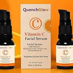 QuenchGlow Vitamin C Serum with Hyaluronic Acid and Ferulic Acid, Skin Brightening Serum for Face with Pure Vitamin C, Fragrance Free, 15x2= 30 ml- 2 Pack.-image-38