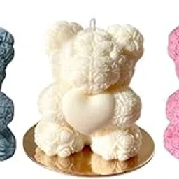 AAURAFUL Mini Teddy Scented Candle (Set of 3) Aromas Cute Mini Teddy Shape, Long-Lasting Fragrance, Gift for Home Decor & Relaxation (White,Pink & Blue(55g Each)-picture-16