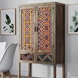 MANGO TRUNK Wooden Large Wardrobe | White Wash | Cane and Cotton Webbing | Hand-Made Cotton | Lacqured Finish | Bedroom Furniture | Solid Wood | Ward-Robe | Best Furniture for Home | 90X45X160 CMS-image-8