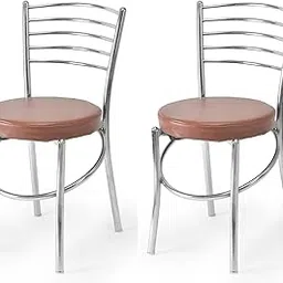 SOMRAJ Office Visitor Student Study Chair Home Restaurant Steel Dining Multipurpose with a Leather Cushion Steel Chrome Chair with Ring (2, Brown, Standard)-image-92