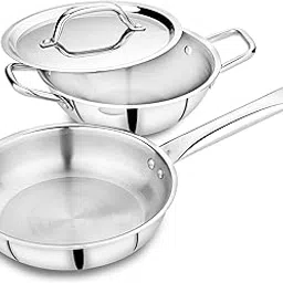 Praylady Triplus Aura 3-Piece Tri-Ply Stainless Steel Cookware Gift Set – 20cm Kadai, 20cm-1.7ltr | Frying Pan with Common Lid | Naturally Non-Stick, Superior Heat Distribution, Elegant Gift Choice-picture-39
