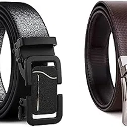 just-style Men's Vegan Leather Belts, Formal/Casual, Autolock, Black, Size 28-42 inches, Combo Pack of 2-picture-54