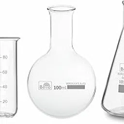 Bello Borosilicate Glass Long Neck Round Bottom Boiling Flask, Conical Flask & Beaker 100 ml pack of 3 for school collage chemistry lab experiments filtration titration heating-picture-17