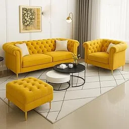 Classic 3+1= 4 Seater with Footrest Seater Sofa Set Luxury Chesterfield Modern Fahionalable Sleeper Sofa for Living Room, Dining Room, Bedroom, Office, and Hallway (Yellow_A1)-image-12