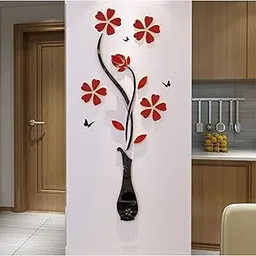 GloShvi 3D Acrylic Wall Self Adhesive Sticker Flower And Vase (Red), 31 X 0.3 Inches-image-27