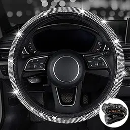 Gvnd Bling Steering Wheel Cover,Leather Steering Wheel Cover,Bling Crystal Diamond Anti-Slip Universal 15 Inch Steering Cover for Women Girls Car Accessories-picture-20