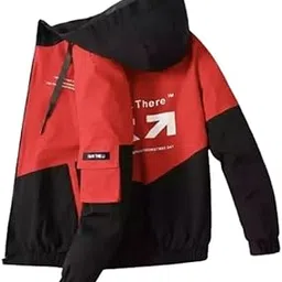 Men's Winter Puffer Jacket | Hooded, Padded Bomber Jacket for Men | Standard Length, Full Sleeve, Warm & Stylish Winter Wear (Black Red - M)-picture-18