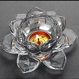 VINCENZO Crystal Lotus Shape Candle Holders Creative Decoration for Home Decoration Tealight Holders Wedding Gift Idea Glass Lotus Flower Tea Light Candle Holder (Pack of 1)-picture-24