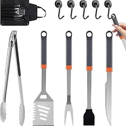 11-Piece Stainless Steel BBQ Set, Practical Grill Tools with Hooks & Storage Apron, BBQ Grilling Accessories for Outdoor Grill, Cooking, Camping, Fathers Day Grilling Gifts for Men Dad-picture-29
