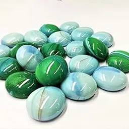 OMI Mixed Green and White (Blue) Opaque Round Glass Pebbles, Vase fillers Stone, Bead for Decorative vase, Fountain, Table, Aquarium (400g - Approx 50 Pieces)-image-49