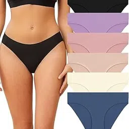 louryn koulyn Women's Ice Silk Lycra Invisible Seamless Panty for Woman Combo Pack of 6 Medium Waist Panties Set Hipster (Multicolored)-picture-25