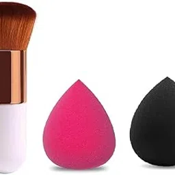 1 Round Foundation Makeup Brush, 2 pieces Makeup Sponge Blender (Mini Foundation Brush with 2pcs Blender puff)-picture-44