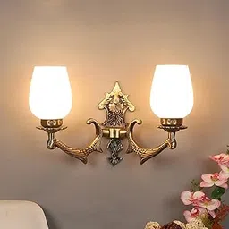 ELIANTE Antique Gold Aluminium Base White Glass Shade Wall Light - 8754-2W - Without Bulb | by Jainsons Lights-image-51
