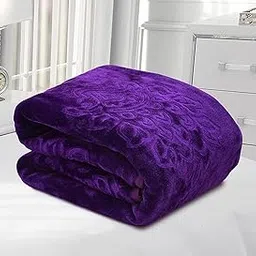 TAYCORE LIVING Floral Embossed Polyester Mink Blanket for Single Bed, Winter, Mild-Winter Ultra Soft, Lightweight Ac Blanket Kambal (Purple, Single Bed)-image-1
