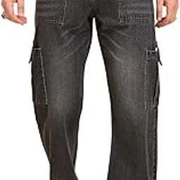 studio nexx Men's Baggy fit Denim Cargo Pants |Non Stretchable Cargo Pants | Wide Leg Jeans-picture-28