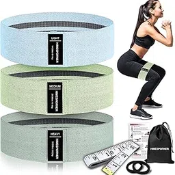 HIMESPORNER Fabric Resistance Bands for Working Out, 3 Level Non-Slip Exercise Booty Bands for Men & Women Leg and Glutes with Hair Ties and Tape Measure - for Home and Gym Workout, Yoga, Pilates-image-32