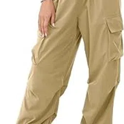 Freal Fashion Womens Parachute Pants Baggy High Waisted Drawstring Cargo Elastic Waist Pants Women Y2k-image-10