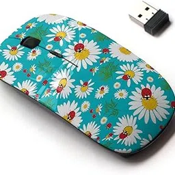 CJCBROES 2.4G Wireless Mouse with Cute Pattern Design for All Laptops and Desktops with Nano Receiver - Flowers Chamomile Ladybugs-image-69