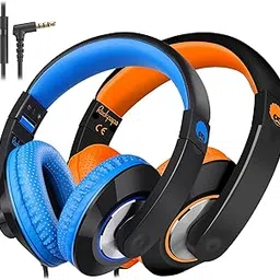 rockpapa Comfort+ Kids Headphones with Microphone, Boys Girls Student Over-Ear Headphones Wired for School Classroom Laptop PC Computer Tablet Black/Blue+Black/Orange-picture-31