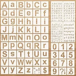 Zonon 70 Pieces Letter and Number Stencils Set Reusable Plastic Letter Upper and Lowercase Alphabet Template in Calligraphy Font Number Sign Stencils for Painting on Wood Glass Door Holiday Decor-picture-66