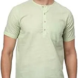 latest chikan Men's Cotton Straight Round Neck Summer Cool Short Kurta Half Sleeves…-picture-38