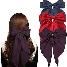 ANNA CREATIONS Fashion Hair Bows for Women Bows for hair Silk Satin Hair Ribbons Bow Hairclip for Women Cute Hair Clip for Girls Large Vintage Hair Hair Accessories Big Ribbon Bow Clip (3 Pcs)-picture-10