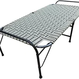 Portable Folding Single Bed with Metal Frame, Black and White Woven Pattern, Indoor Guest Sleeping Solution Size 3x6 feet-picture-26