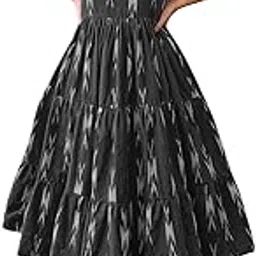sruvi fashion Women's Rayon Ikat Printed Midi Dress | Flared Short Frock with Puff Sleeves & Square Neck | Lightweight & Soft Breathable Rayon Fabric-SF-280-picture-27