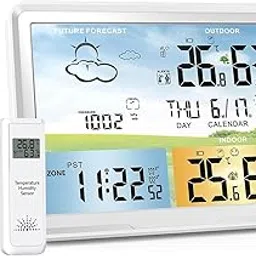 Weather Station Wireless Indoor Outdoor Thermometer, Color Display Digital Thermometer Humidity Monitor with Atomic Clock, Forecast Station with Calendar and Adjustable Backlight for Home-picture-32