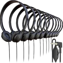 Bulktech Wired On-Ear Leather Headphones with 3.5mm Connector and Remote Control for Volume, Bulk Wholesale, 10 Pack, Black Color-picture-37