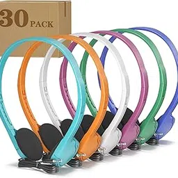 Keewonda Classroom Headphones Bulk 30 Pack, Wired Disposable Kids Headphones for School Teen Computers Laptops Chromebook Mixed Color(No Microphone)-picture-11