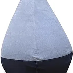 Style Homez Premio, Classic 100% Cotton Canvas Printed Bean Bag Cover, Jumbo SAC Size Blue Stripes with Blue Denim Color-image-1