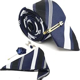 louis stitch Mens Silk Necktie Gift Combo Set With Pocket Square Cufflinks Brooch Gold Pin (Prague)…-picture-27