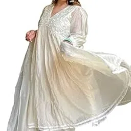 on the go mart Women's Chanderi Silk Embroidered Anarkali Kurti With Pant and Dupatta-picture-34