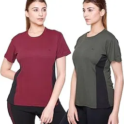 white moon Women's Polyester Dry Fit Gym T-Shirt | Sports T-Shirt | Round Neck Half Sleeve | Perfect for Workout, Running, Cycling | Combo T-Shirt for Women | Breathable (Pack of 2)-picture-25