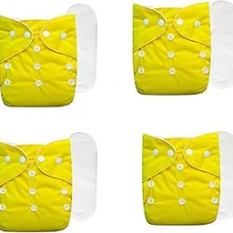 Baby Cloth Diapers 0 To 3 Years | Side Leakage Proof Washable Reusable Diaper For New Born Baby 4 Diaper And 4 White insert Pad (Pack Of 8) (Yellow)-picture-11