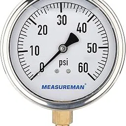 Meaureman 4" Dial Size, Glycerin Filled Plumbing Pressure Gauge, 0-60psi, Stainless Steel Case, 1/4"NPT Lower Mount-picture-27
