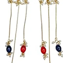 sajobhi Kundan Kashmiri Earrings, Gold-Plated, Multi-Colour Stones with Pearl Drops-picture-46