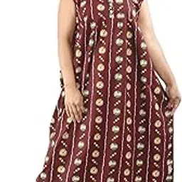 Women Stylish | Maroon | All Over Printed | Pure Cotton | Color Guaranteed | Free Size | Round Neck Sleeveless with Front Button Maxi Nighty/Nightdress for Regular use-image-21