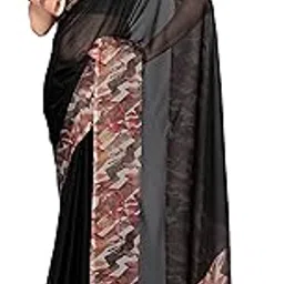 mirchi fashion Women's Fancy Chiffon Leaf Border Printed Solid Saree with Blouse Piece-picture-40