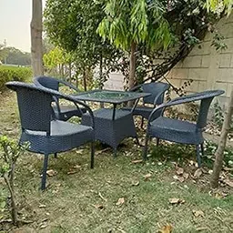 India 4+1 Outdoor Indoor Patio Furniture Sets Chair Patio Wicker for Living & Dining & Garden Lawn Balcony Office Cafe & Restaurant Garden Chair Furniture with Glass Table (Gray)-picture-26