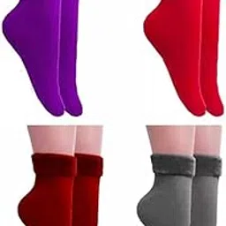medlas Women 4 Pair Thumb Thermal Socks Winter Velvet Pile Lined Thick Slipper | Multicolor-picture-53