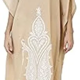 exotic india Almond-Buff Kaftan from Kashmir with Ari Embroidered Paisle - Beige-picture-17