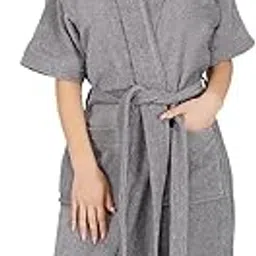 Rangoli Noble 100% Cotton Premium Bathrobes For Women | 400 Gsm Ultra-Soft & Lightweight After Bath Spa Bathrobe | Highly Absorbent Luxurious Large Size Bath Gown Robe - Grey image 1