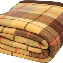 Goyal's Modern Check All Season Polar Fleece Double Bed Blanket 500TC, 90x90 Inches - Golden Brown image 1