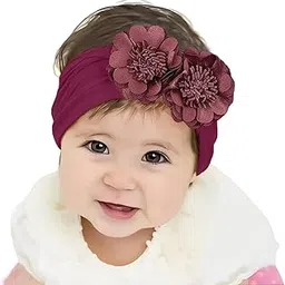 SYGA Baby Headband Nylon Double Flower Soft Stretchable Hairband for Newborn Infant Toddler Kids For 0-3 Year (Dark Purple, Free Size)-picture-20