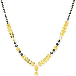 digital dress room Short Mangalsutra Leaf Designs One Gram Gold Plated Necklace Pendant Tanmaniya Nallapusalu Black Beads Chain For Woman (18 Inches)-picture-30