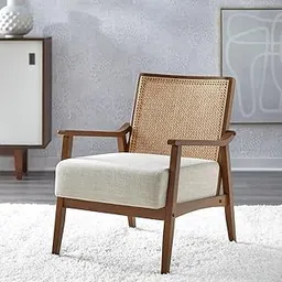 ND International Modern Accent Chair with Cane Back – Beige Cushioned Seat, Solid Wood Frame – Mid-Century Lounge Chair for Living Room, Bedroom, or Office – Comfortable and Stylish Armchair-picture-21