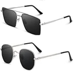 Unisex Sunglasses Set of 4, Classic Square and Rectangular Frames, Eye Protection, Black and Silver - MC-717-image-0